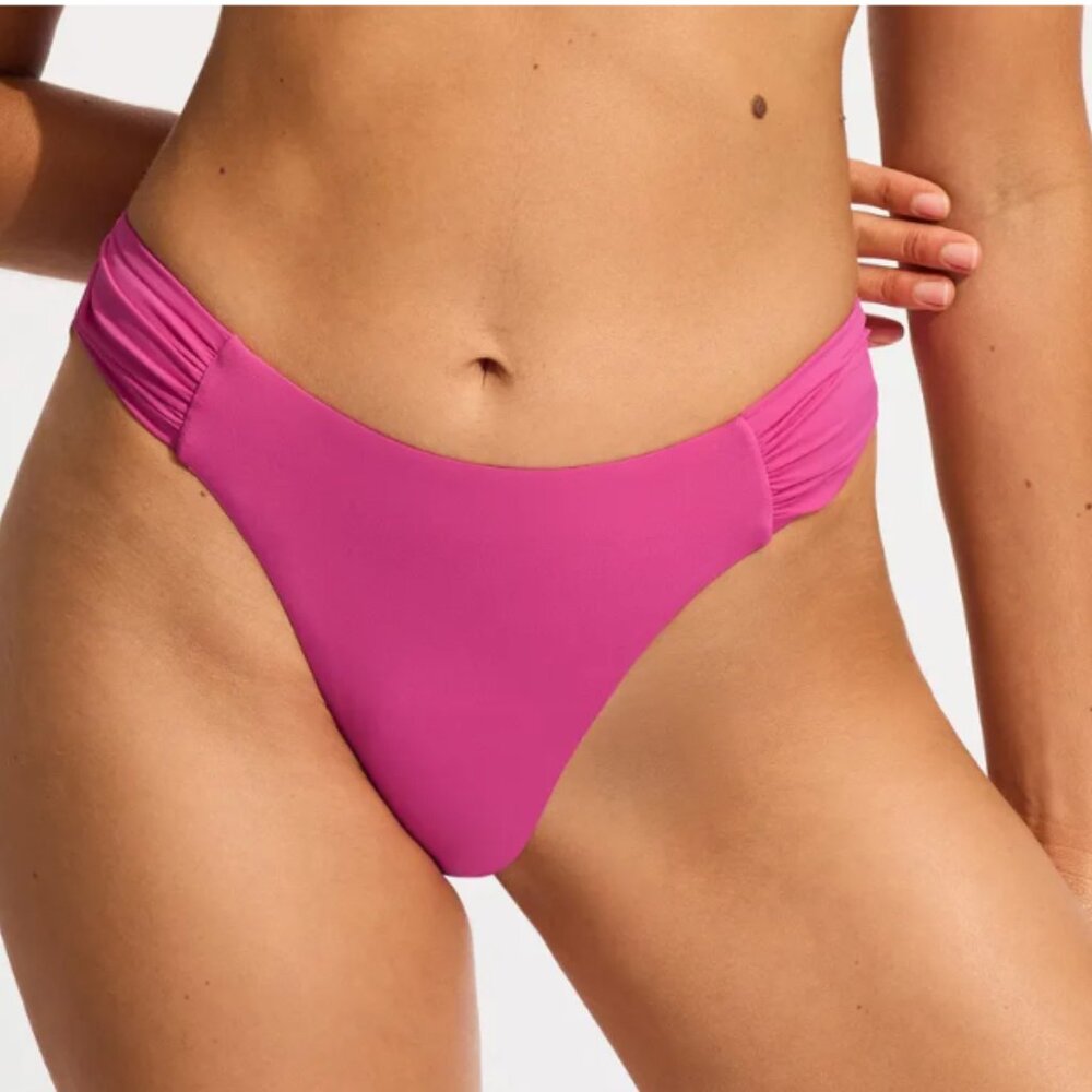 Seafolly Collective High Leg Ruched Side Bikini Bottom Hot Pink, US 2 AU 6 NWOT